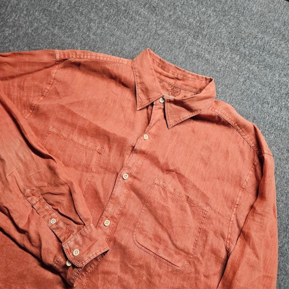 The Territory Ahead Button Up Shirt Mens L Orange 100% Linen Long Sleeve Pocket